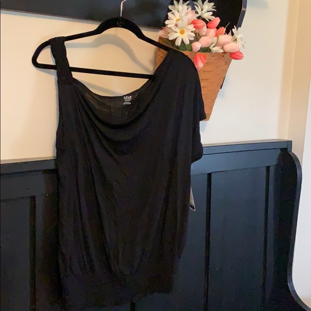 ANA Black one shoulder braided top NWT. PXL